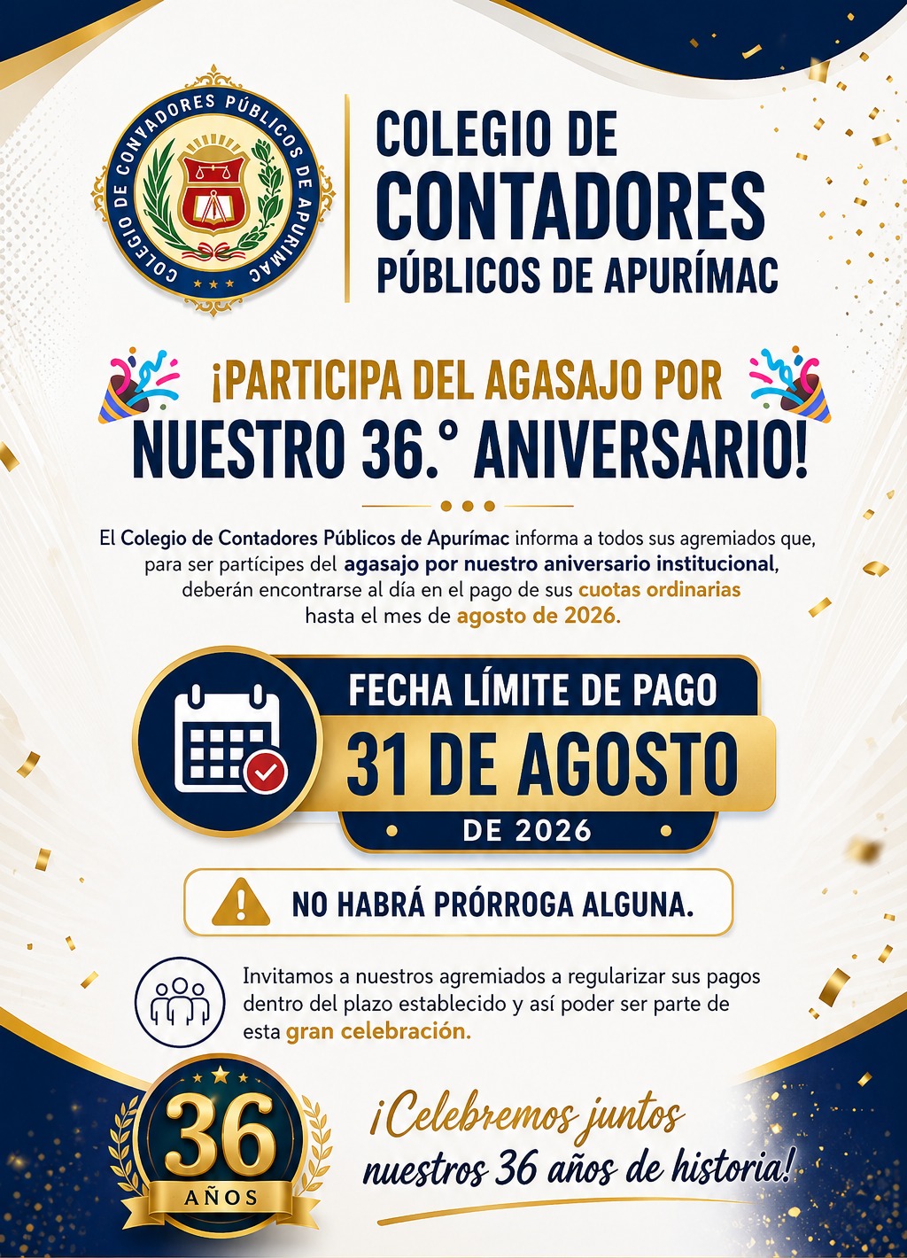 ¡PARTICIPA DEL AGASAJO POR NUESTRO 36.° ANIVERSARIO!
